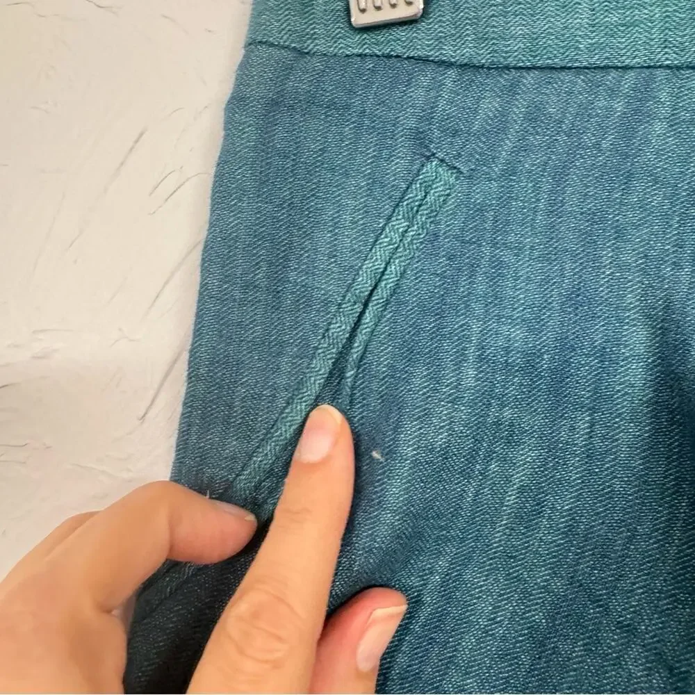 Cotelac Blue Green Mini Skirt Womens 0 Linen Cotton Blend Lightweight Casual